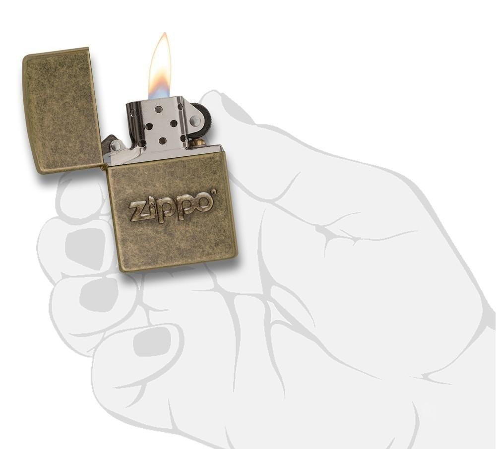 Zippo Stamped Logo Classic Antique Lighter, Brass Finish #28994