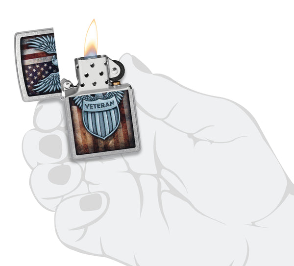 Zippo Veteran Crest Design, Street Chrome Lighter #46824