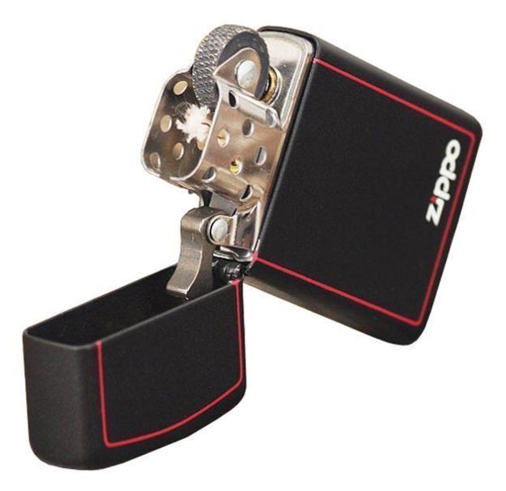 Zippo Red Border Lighter, Black Matte, w/ Zippo Logo, Slim, Windproof #1618ZB