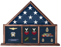 Military Flag and Medal Display Case, Shadow Box - Oak