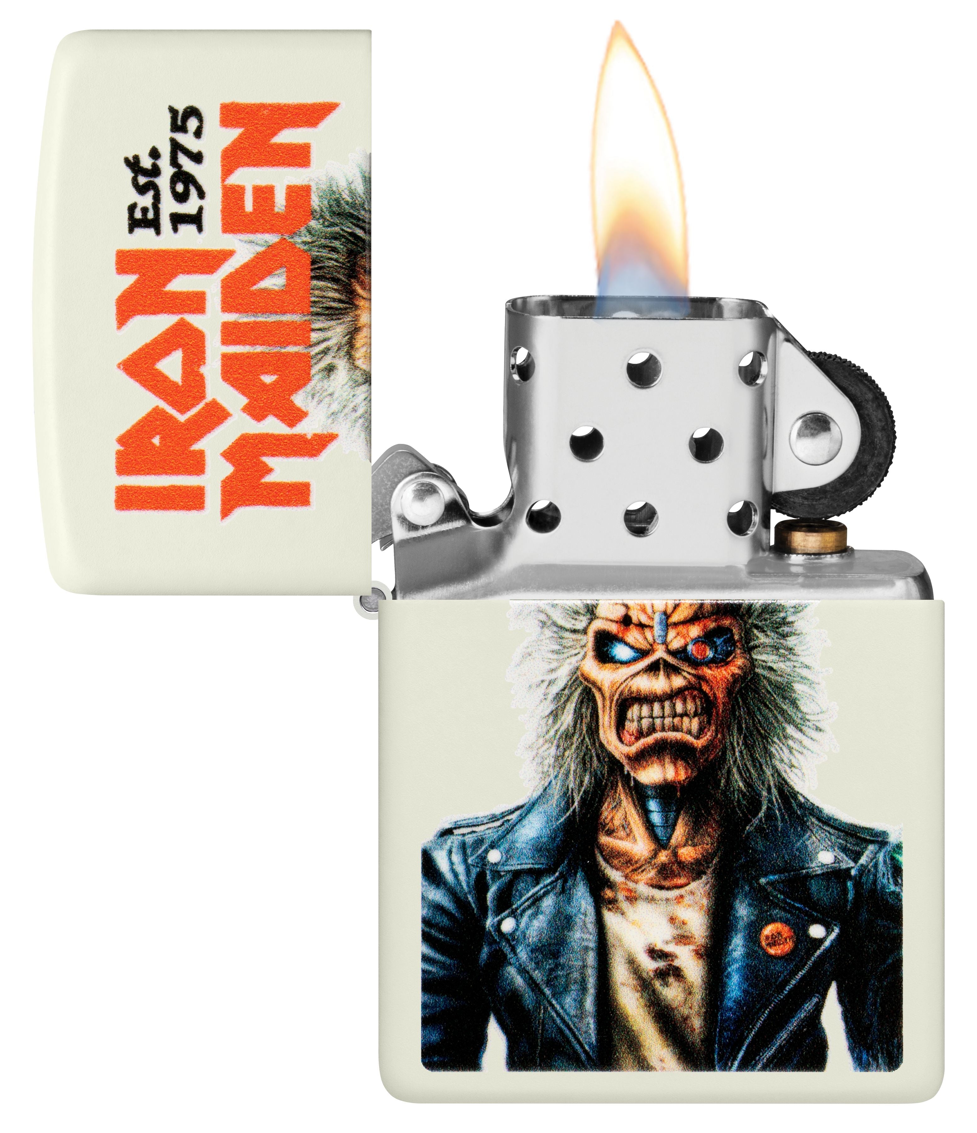 Zippo Iron Maiden Est. 1975 Eddie, Glow-in-the-Dark Green Lighter #47198