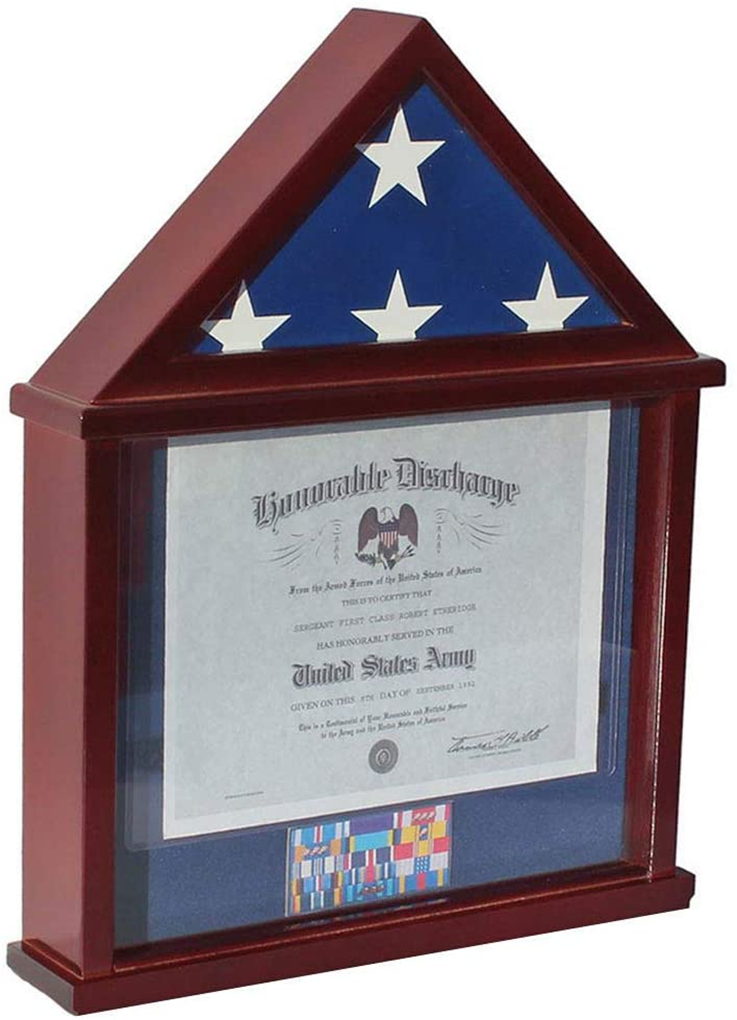 Flag Display Case Shadow Box Frame for 3'X5' Flown Flag (Not for a Casket Draped Flag) Mahogany Finish