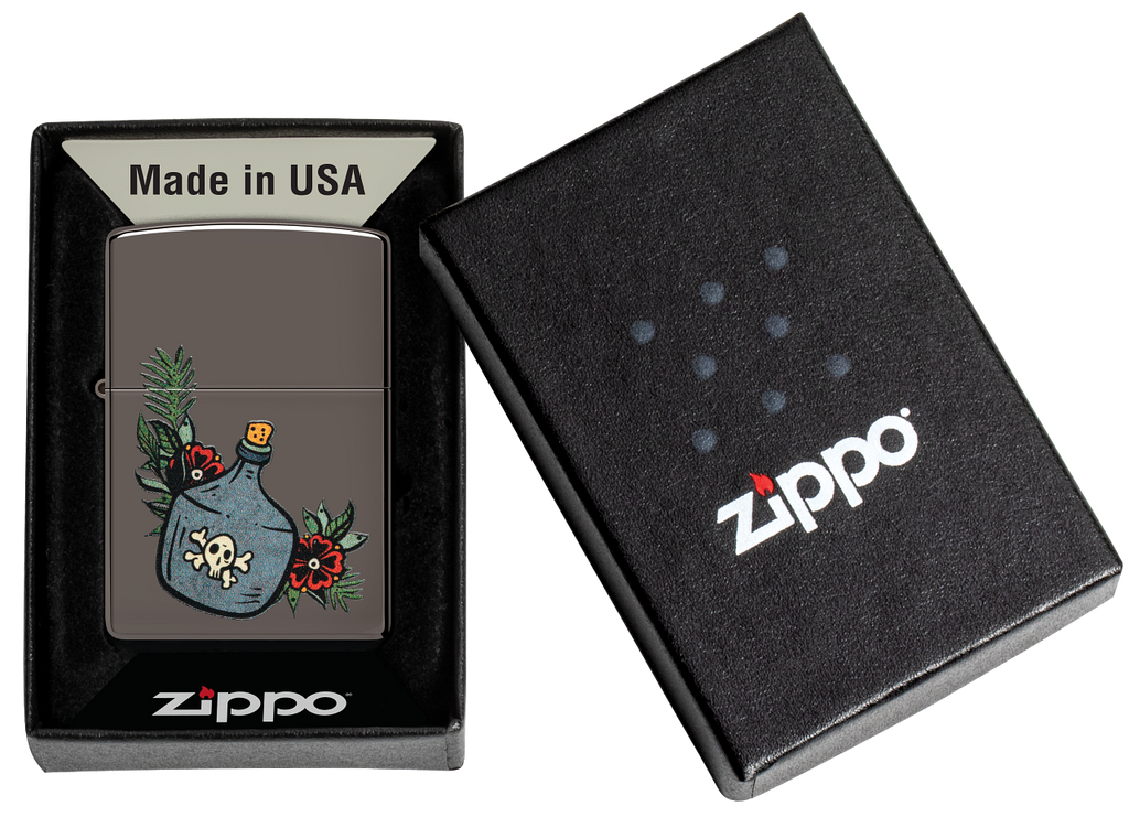 Zippo Poison Jar and Roses Tattoo, Black Ice Lighter #48409