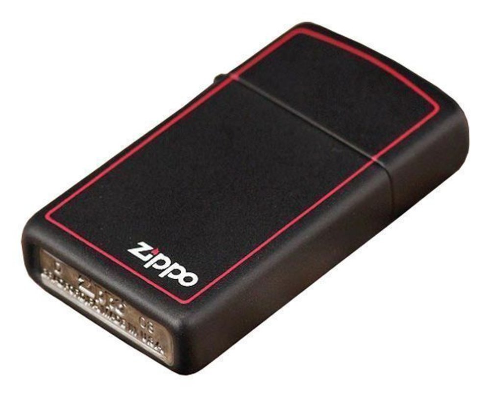 Zippo Red Border Lighter, Black Matte, w/ Zippo Logo, Slim, Windproof #1618ZB