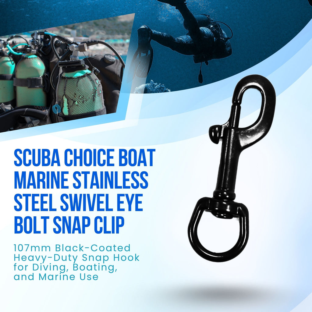 Scuba Choice Boat Marine Black Clip Stainless Steel Swivel Eye Bolt Snap 107mm