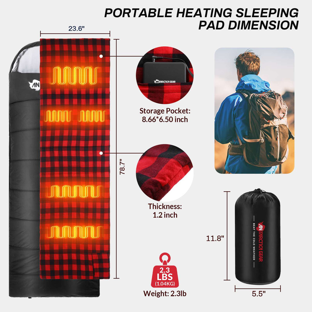 ANTARCTICA GEAR Heated Sleeping Bag Liner,Battery Heated Pad, Electirc Sleeping Bag