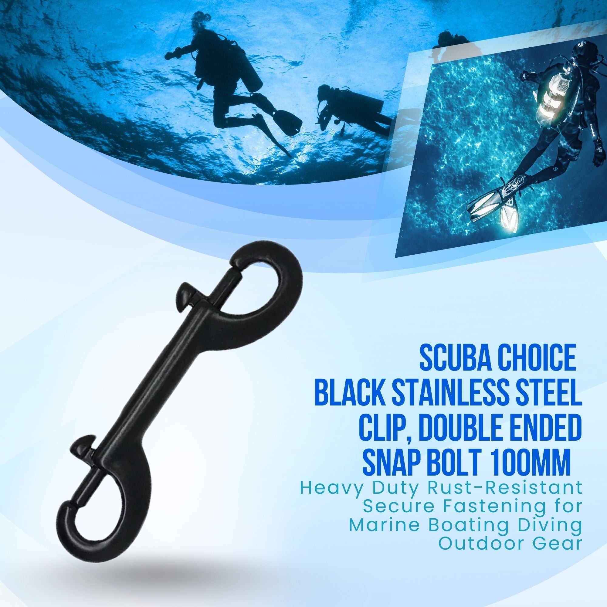 Scuba Choice Black Stainless Steel Clip Double Ended Snap Bolt, 100mm