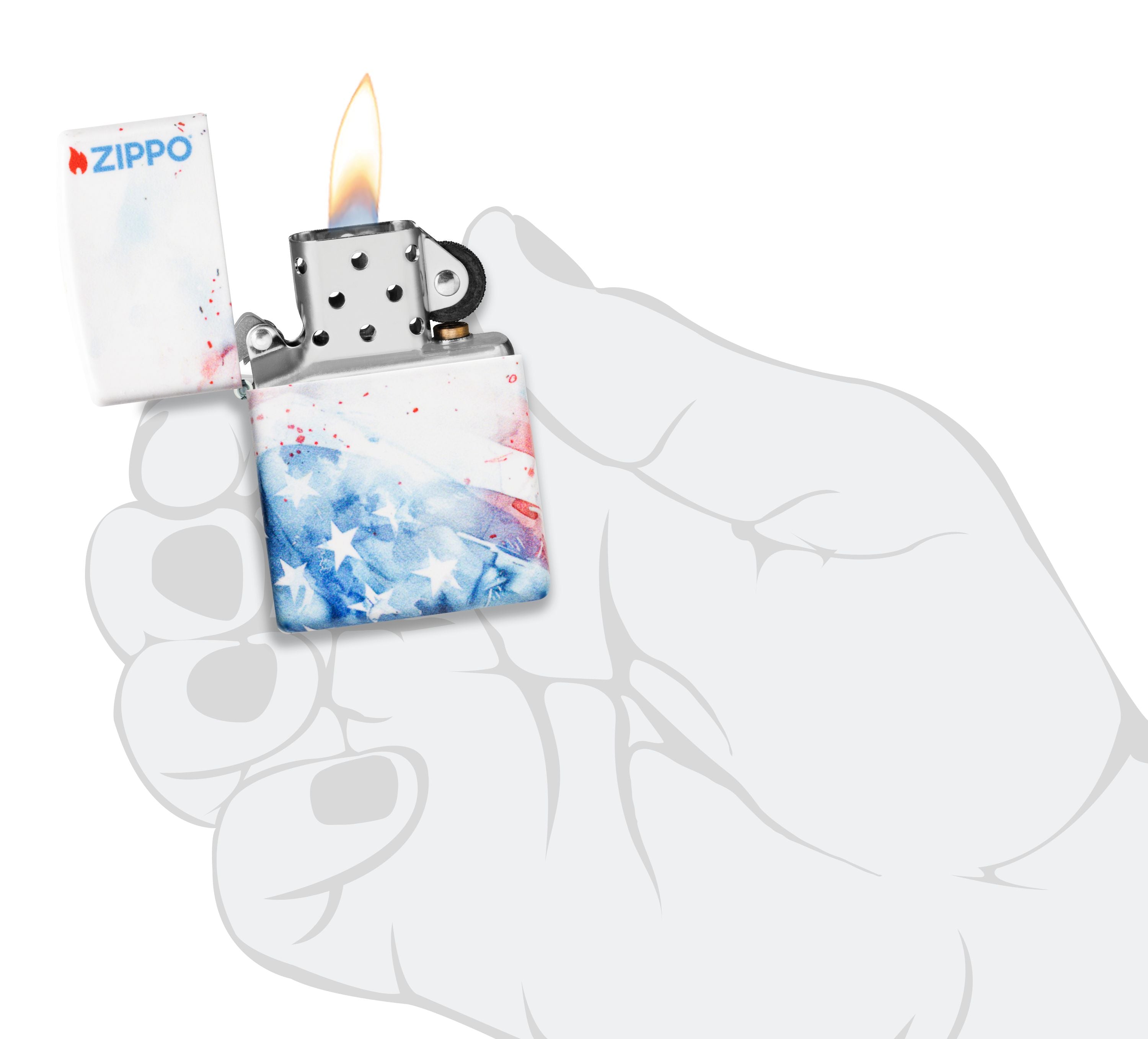 Zippo American Flag Watercolor, 540 White Matte Lighter #47209