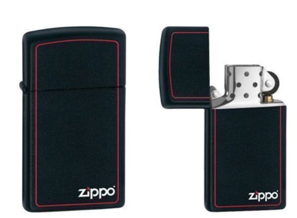 Zippo Red Border Lighter, Black Matte, w/ Zippo Logo, Slim, Windproof #1618ZB