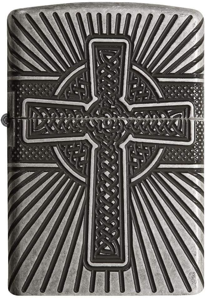 Zippo Celtic Cross and Knot, Antique Silver Multicut Armor Lighter #29667