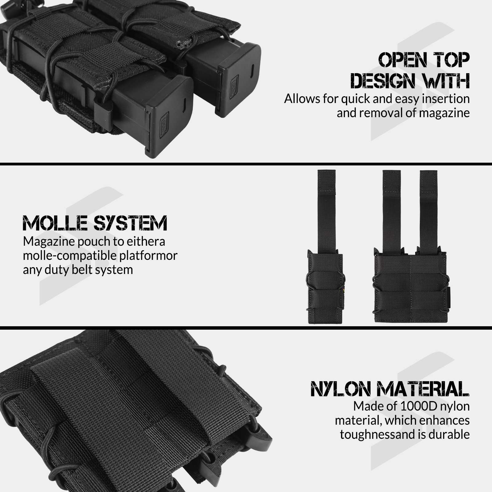 Votagoo Molle Mag Pouch 9mm/.40 Caliber Single/Dual Stack Adjustable Mag Pouch
