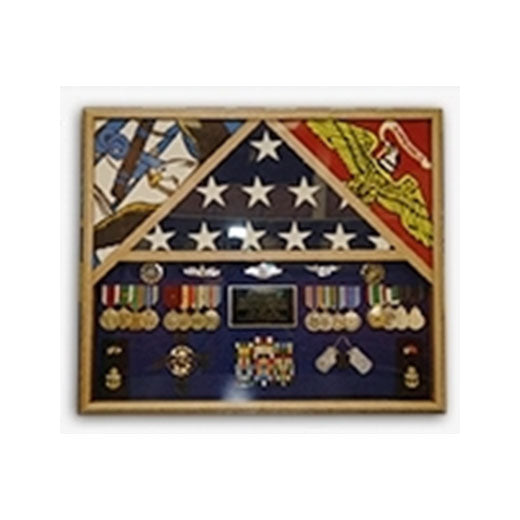 Flag Shadow case, 3 Flag Military Shadow Box - Cherry Material.