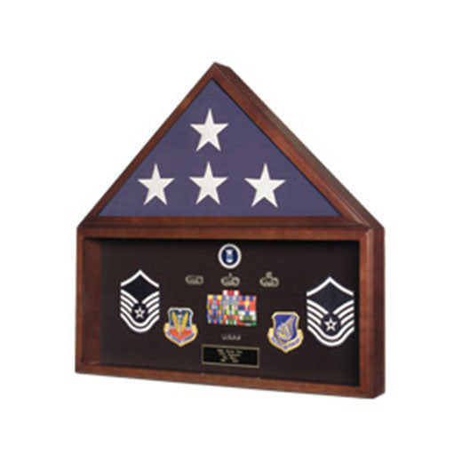 Burial Flag Medal Display case, Ceremonial Flag display - Material Walnut.