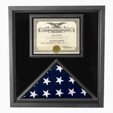 Flag and Certificate Case Black Frame, with Certificate Holder American Made - Material and Size.