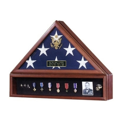 American Flag Case and Medal Display Case - Presidential - Walnut or Cherry Material.