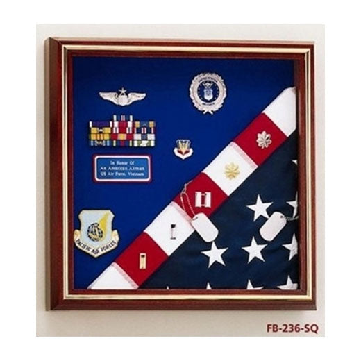 Military Award Medal Flag Display Combination - Cherry or Oak.