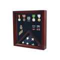 Flag Medal Display Case, Wood Military Flag Medal Shadow Boxes - Black or Red or Blue or Green Felt Color.