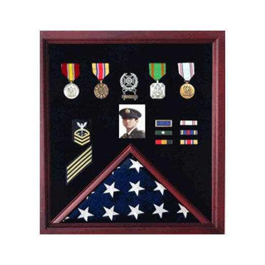 Flag Display Case Combination For Medals and Photos - Fit 5' x 8' Flag.