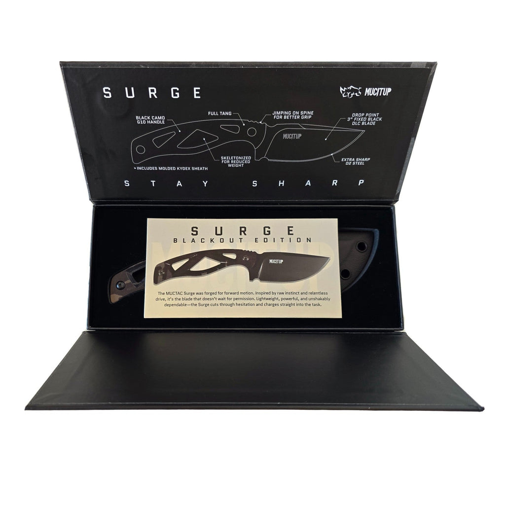 MUCITUP LIMITED EDITION MUCTAC Surge Fixed Blade Knife D2 Steel 3" DLC Blade Multicam Black G10