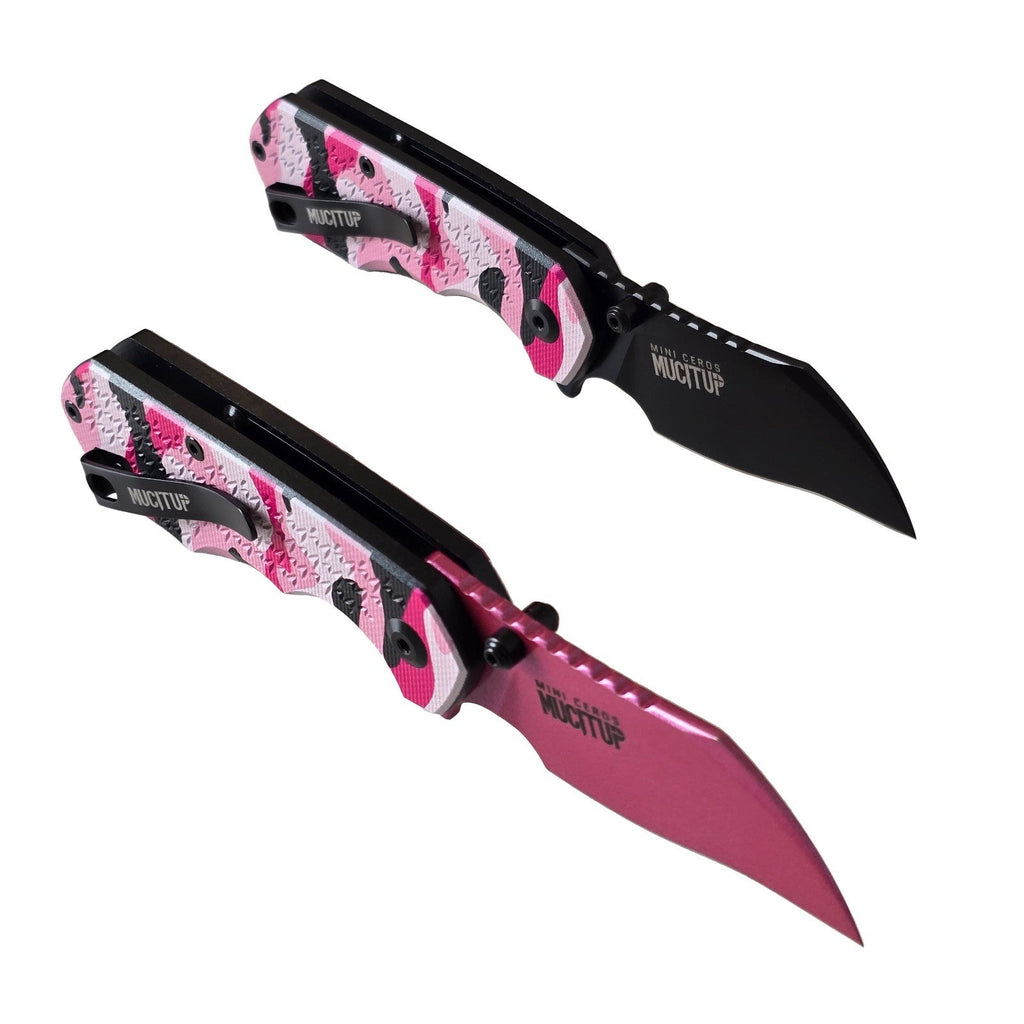 MUCITUP Mini Ceros Pink Camo Folding Knife 9Cr18MoV G10 EDC Black/Pink