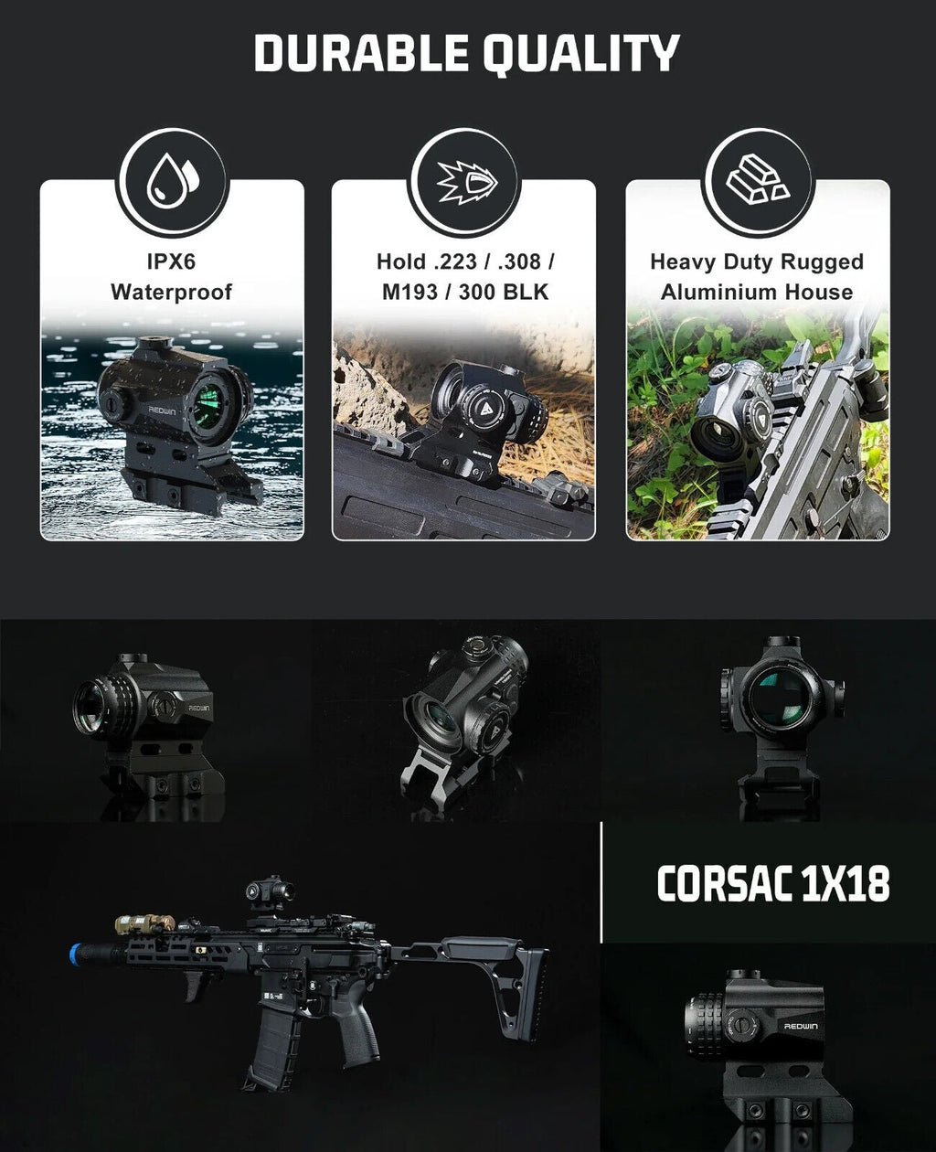 Red Win Corsac 1x18 Micro Prism Scope Etched Reticle 8 Day+2 NV IPX67 Hunting Optic RMP1