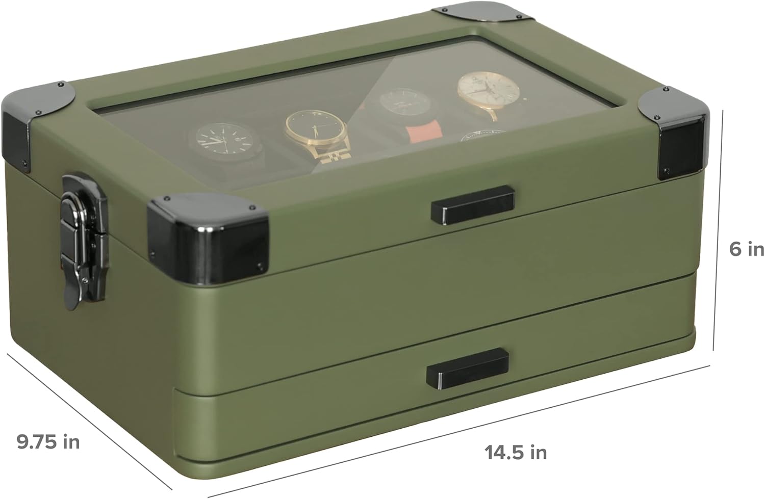 CASE ELEGANCE Military 10-Slot Watch Box with Glass Top