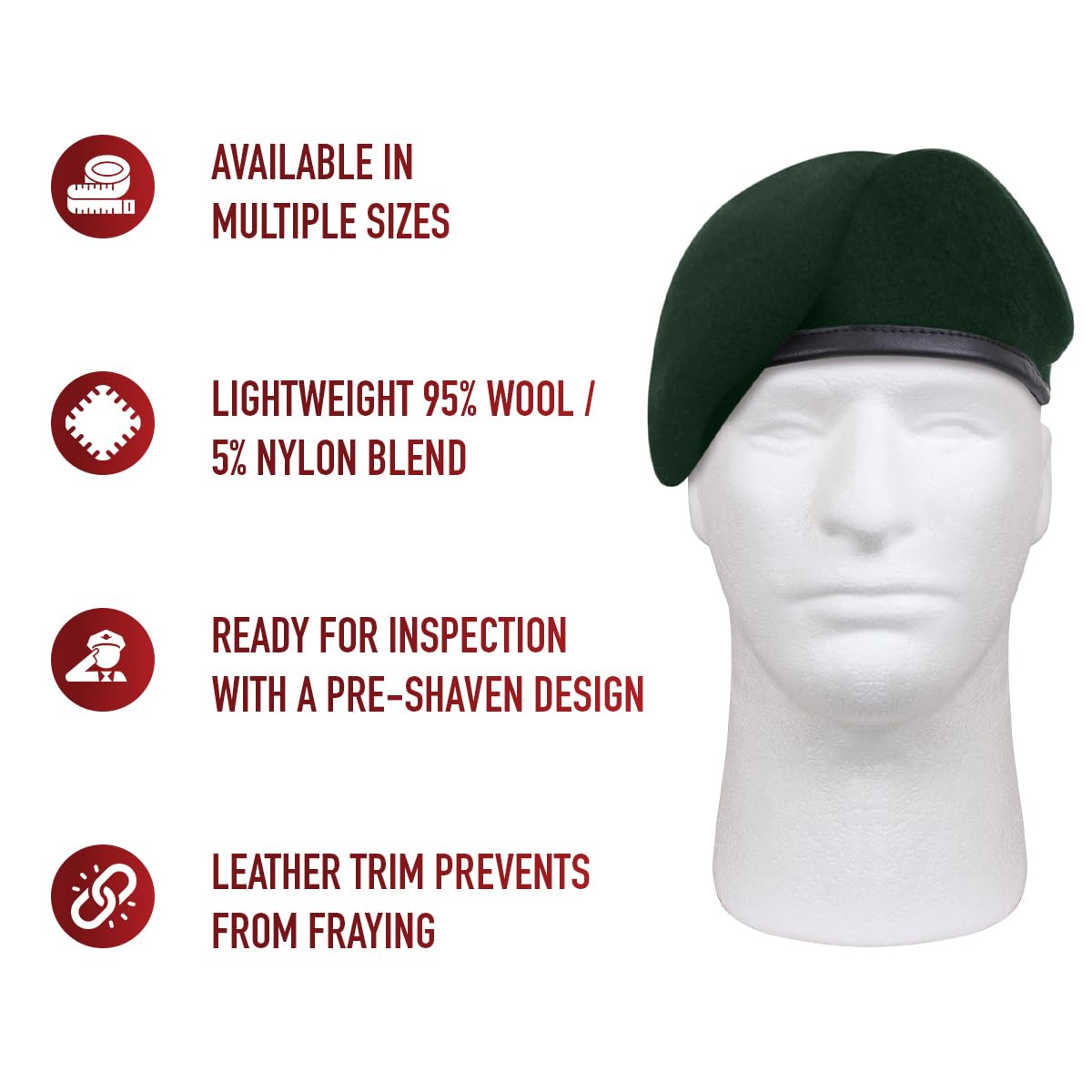 Rothco Pre-Shaved Inspection Ready Beret - Rugged Wool Hat - Ready for Duty