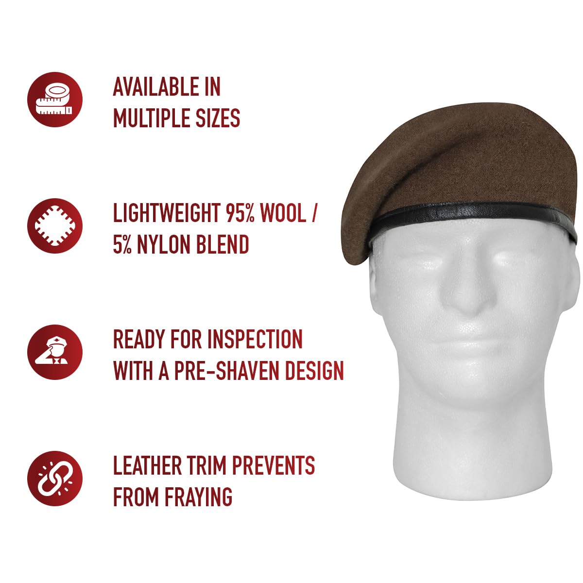 Rothco Pre-Shaved Inspection Ready Beret - Rugged Wool Hat - Ready for Duty