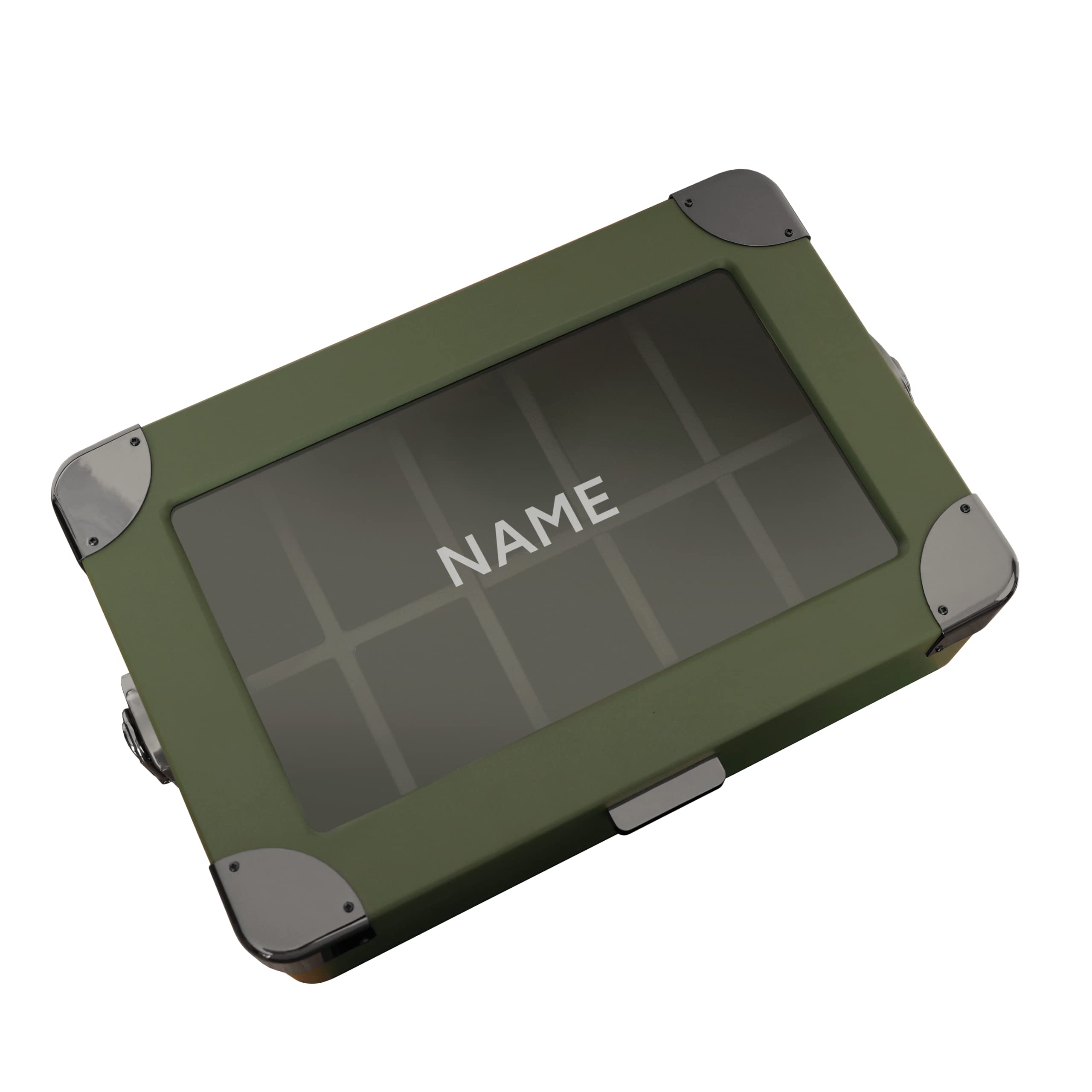 CASE ELEGANCE Military 10-Slot Watch Box with Glass Top
