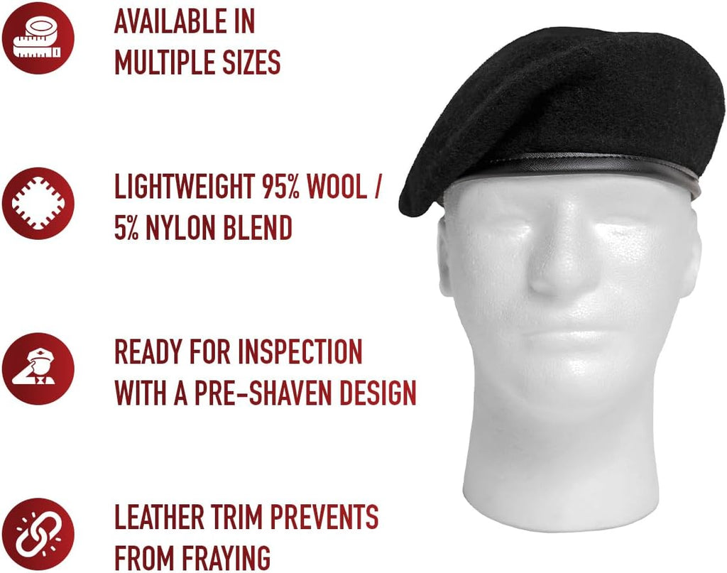Rothco Pre-Shaved Inspection Ready Beret - Rugged Wool Hat - Ready for Duty