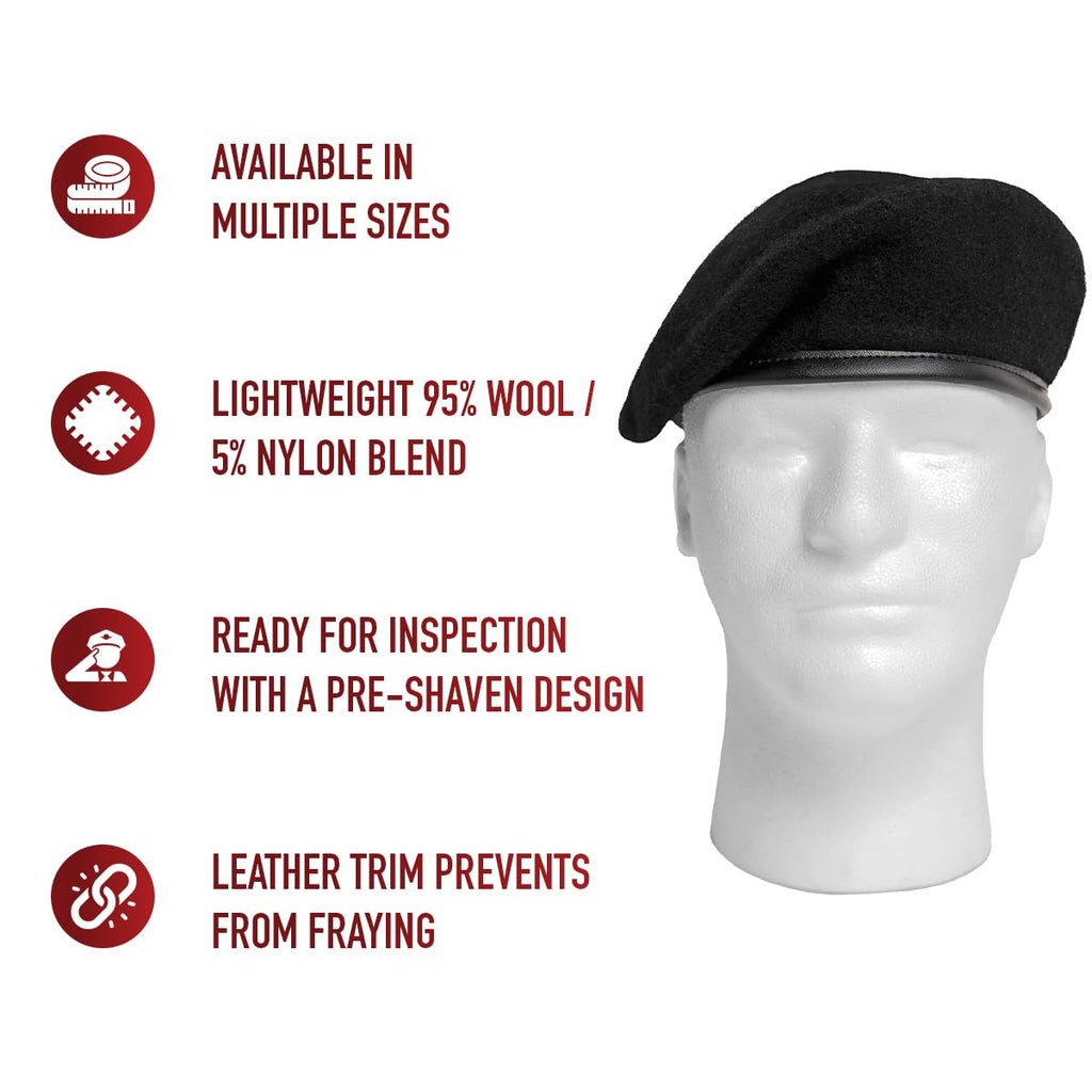 Rothco Pre-Shaved Inspection Ready Beret - Rugged Wool Hat - Ready for Duty