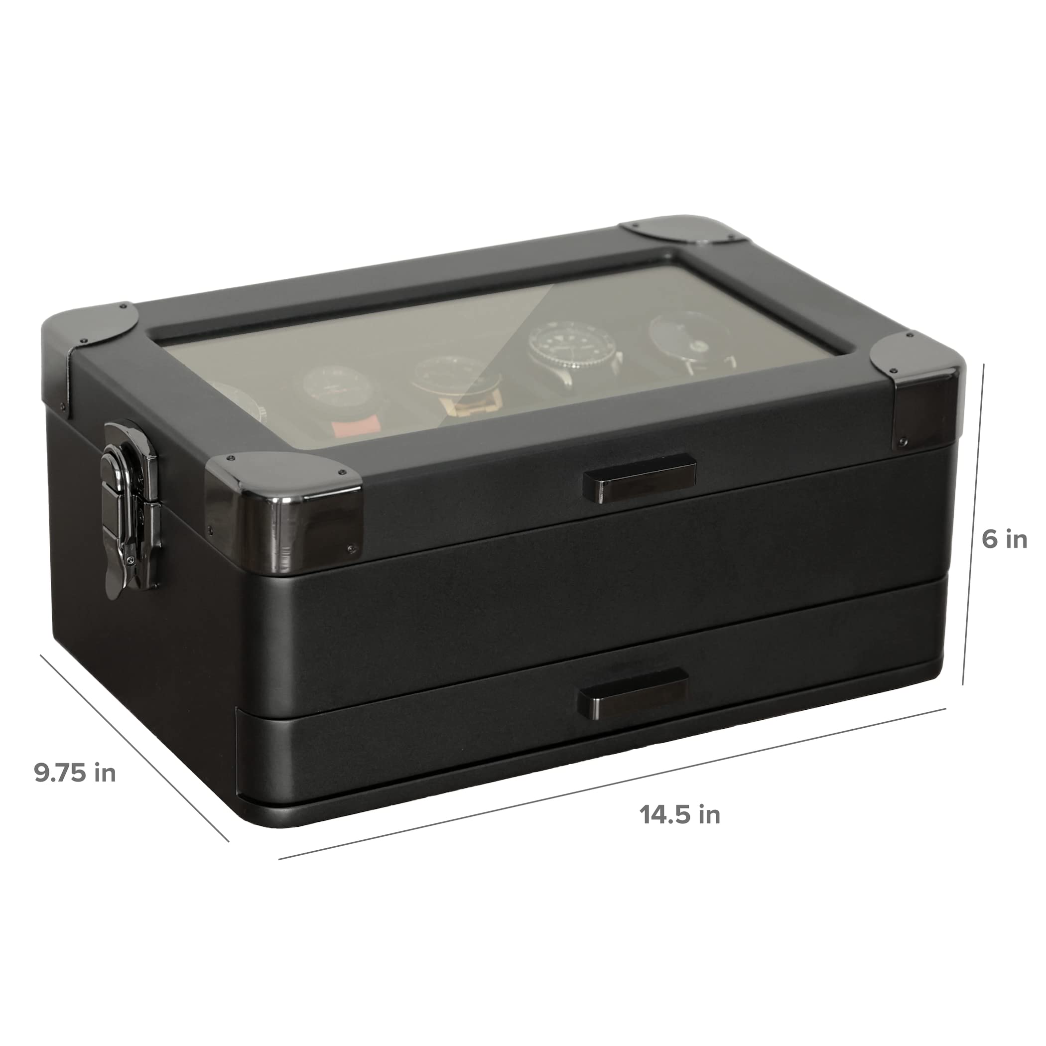CASE ELEGANCE Military 10-Slot Watch Box with Glass Top