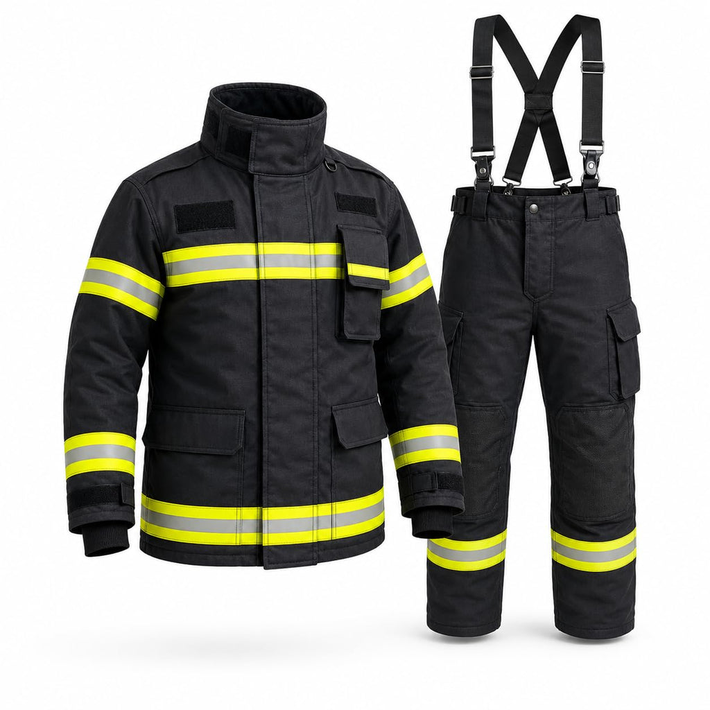 Firefighter Turnout Gear Set, Fire Suit Jacket and Pants with Suspenders Bunker Gear, Khaki or Black Sizes S-5XL