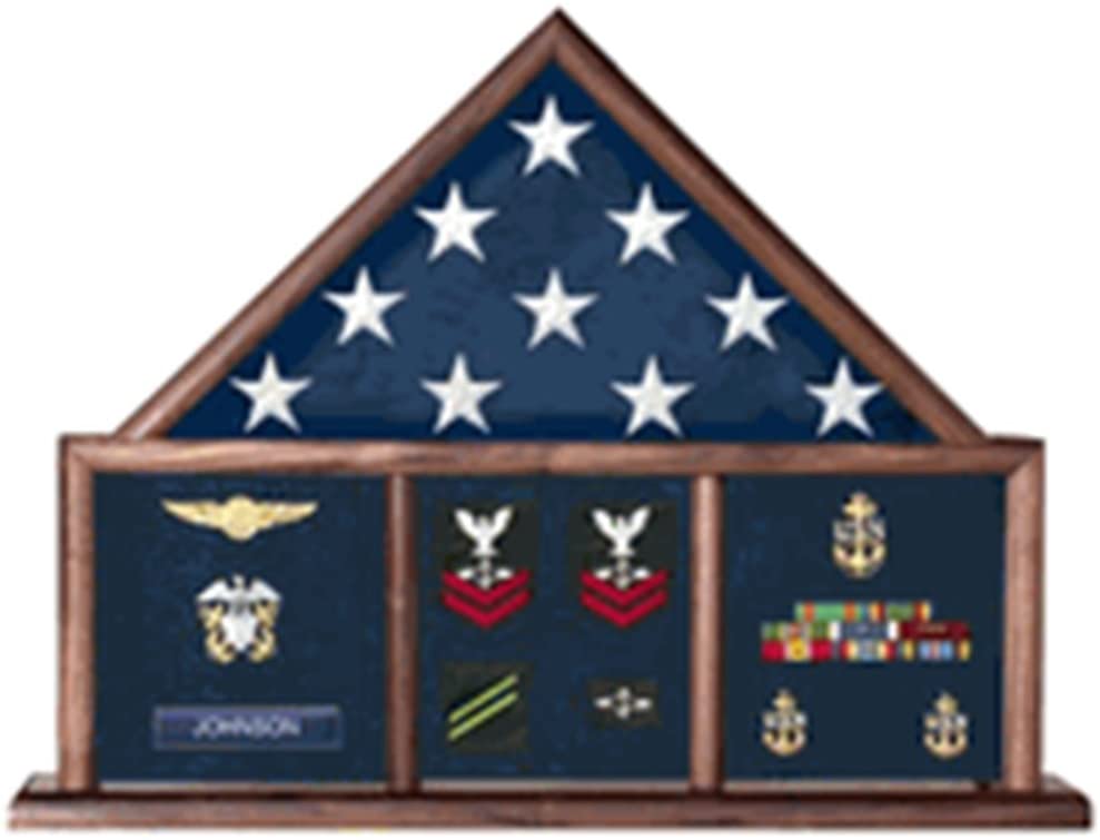 Memorial Flag Case, Three Bay shadow box perfect size case for a your mantle, holds a ample amount of memorabilia!