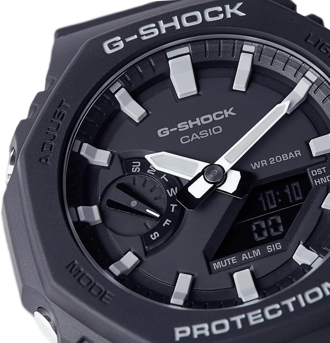 Casio Men GA-2100-1AER G-Shock Carbon Core Octagon Series Watch -Black, Black, Strap.