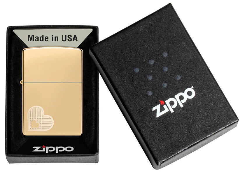 Zippo Heart Love and Peace Design, High Polish Brass Lighter #46281