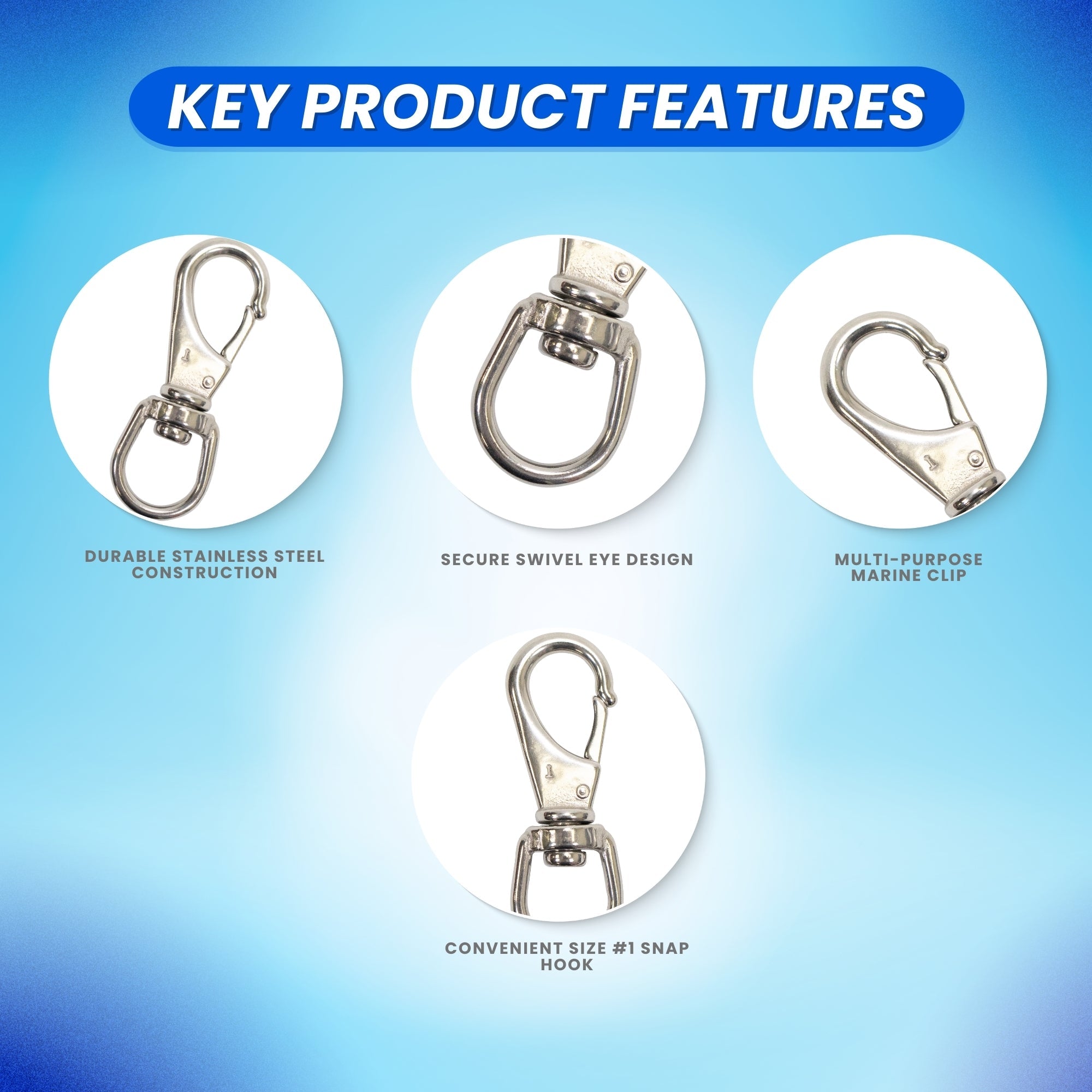 Stainless Steel Swivel Eye Snap Hook Marine Clip Size #1