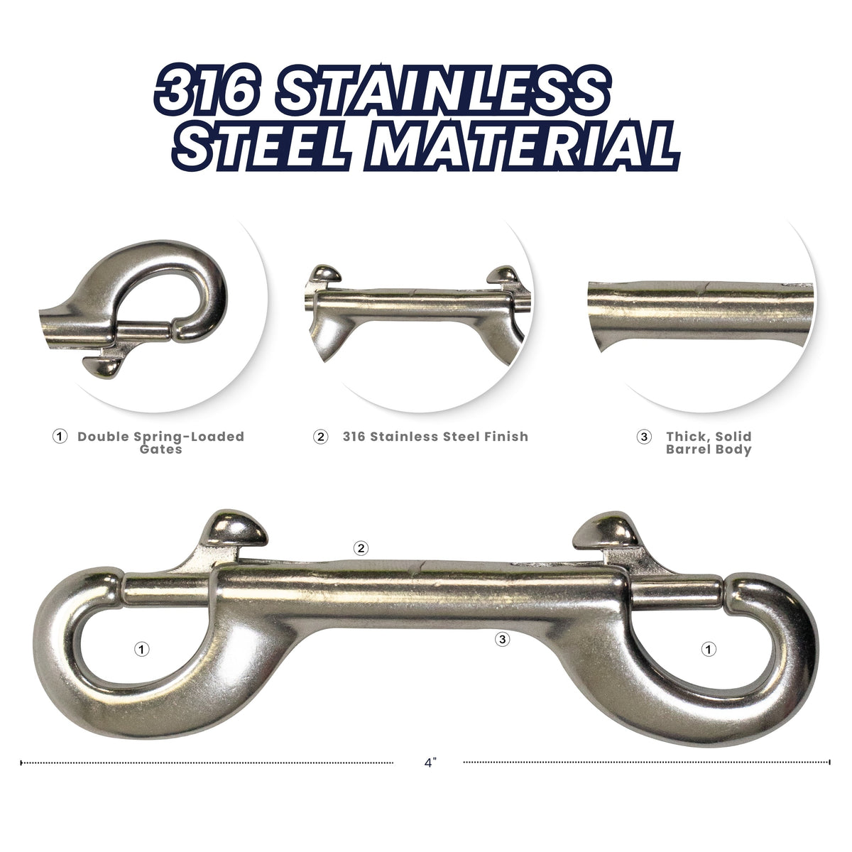 Scuba Dive Deluxe 4" Stainless Steel Double Ended Snap Bolt