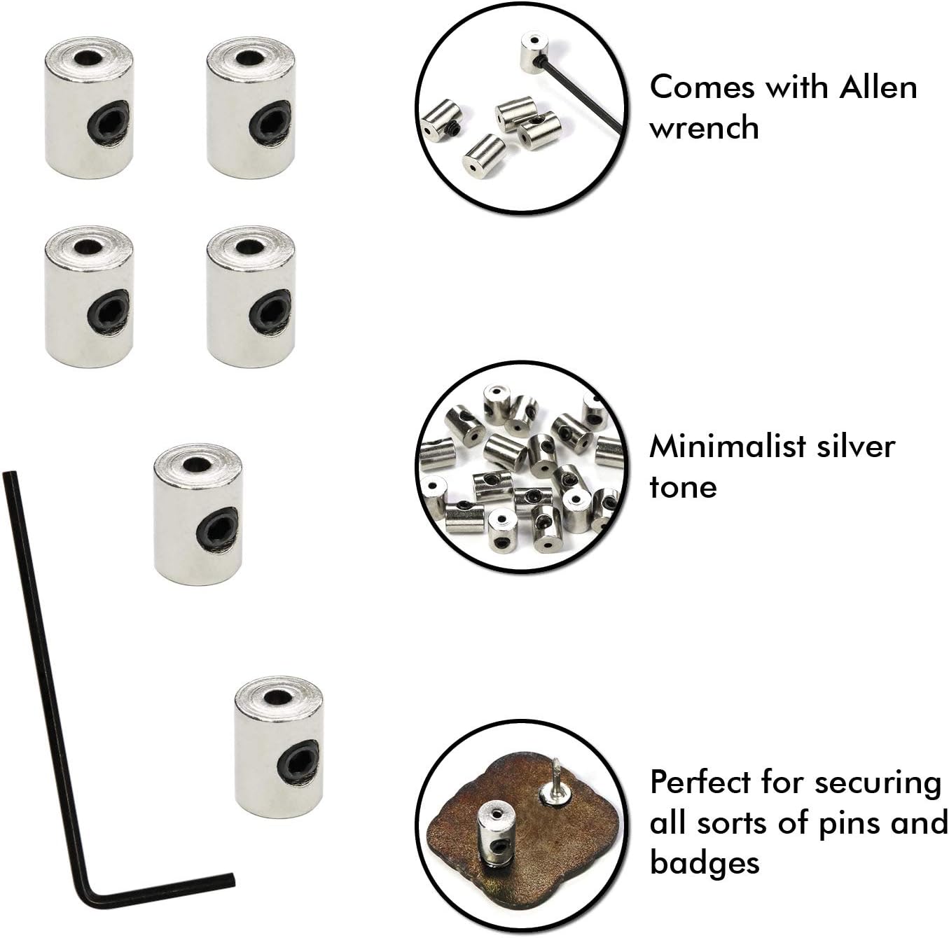 Millennial Essentials Pin Locks Locking Clasp Pin Backs with Wrench (24 Pieces)