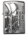 Zippo Resting Cowboy Emblem Lighter, Brushed Chrome, Windproof #24879