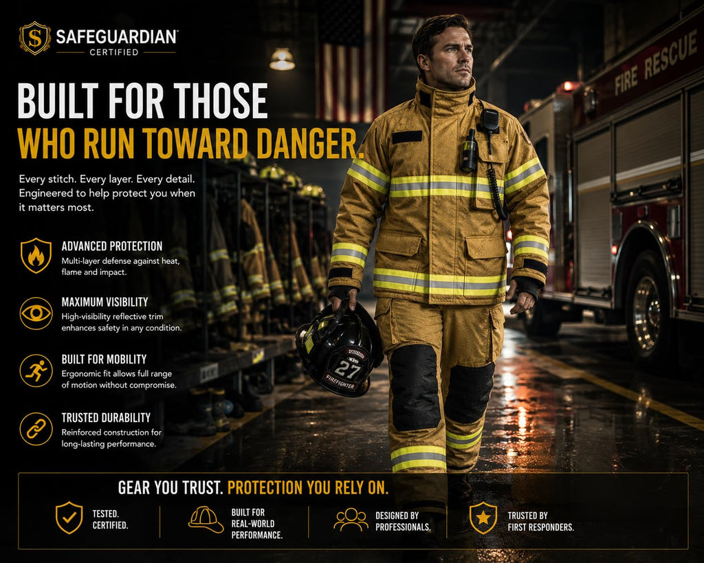 Firefighter Turnout Gear Set, Fire Suit Jacket and Pants with Suspenders Bunker Gear, Khaki or Black Sizes S-5XL