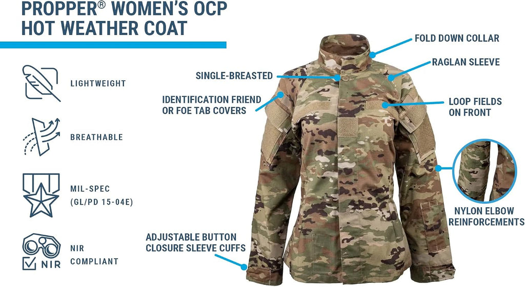 Propper Women's IHWCU OCP Uniform Coat NIR Compliant | Improved Hot Weather Combat Uniform Coat for Military, Air Force