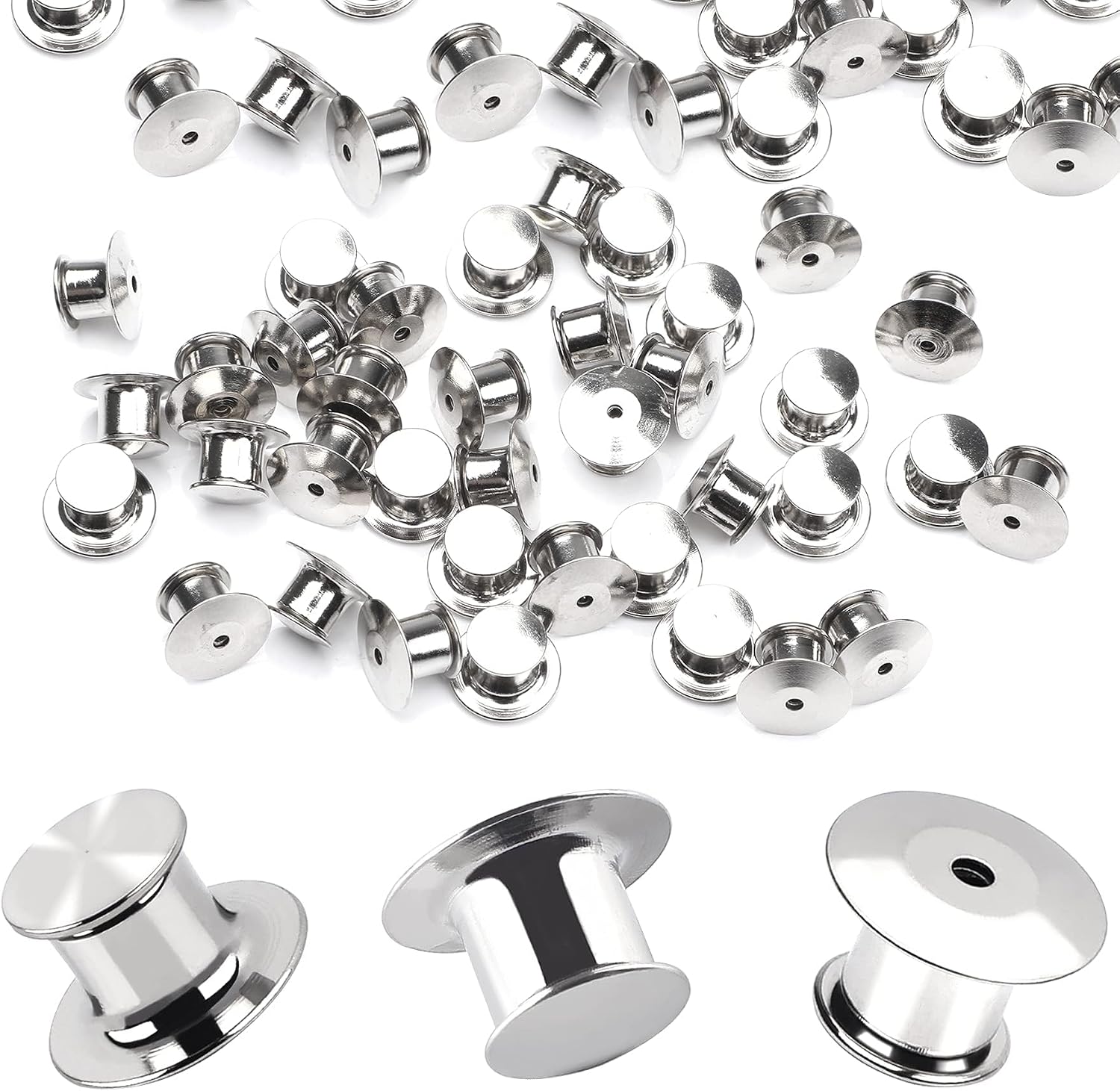 DECYOOL 30 Pieces Metal Pin Backs Locking Pin Keepers Locking Clasp | Nickel Plated Copper,convenient to carry, and blend seamlessly behind any pin,No Tools Required Spring Loaded Lock