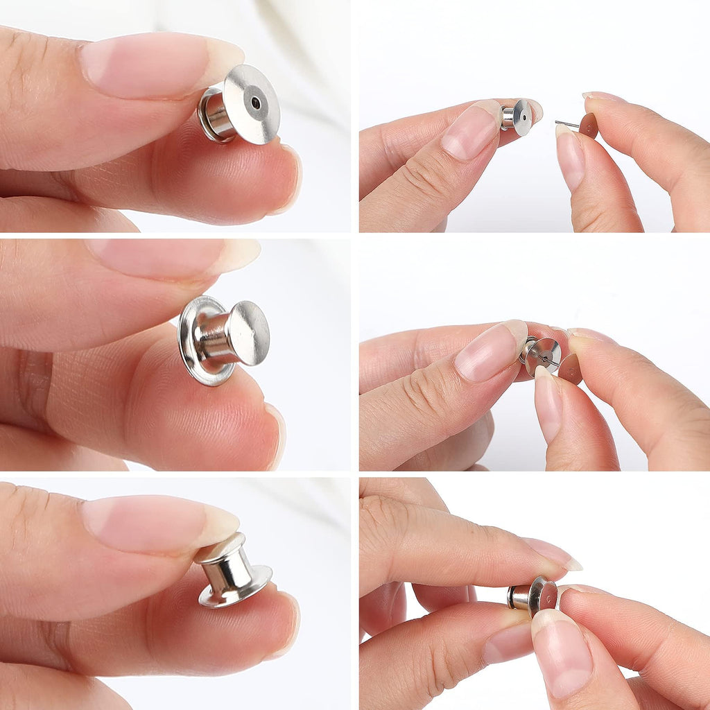 DECYOOL 30 Pieces Metal Pin Backs Locking Pin Keepers Locking Clasp | Nickel Plated Copper,convenient to carry, and blend seamlessly behind any pin,No Tools Required Spring Loaded Lock