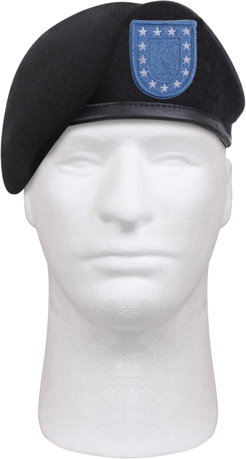 Rothco Inspection Ready Beret with Flash | 95% Wool, Pre-Shaved Inspection Ready Cap, Leather Trim, Ideal for Active-Duty Personnel and Uniform Wear