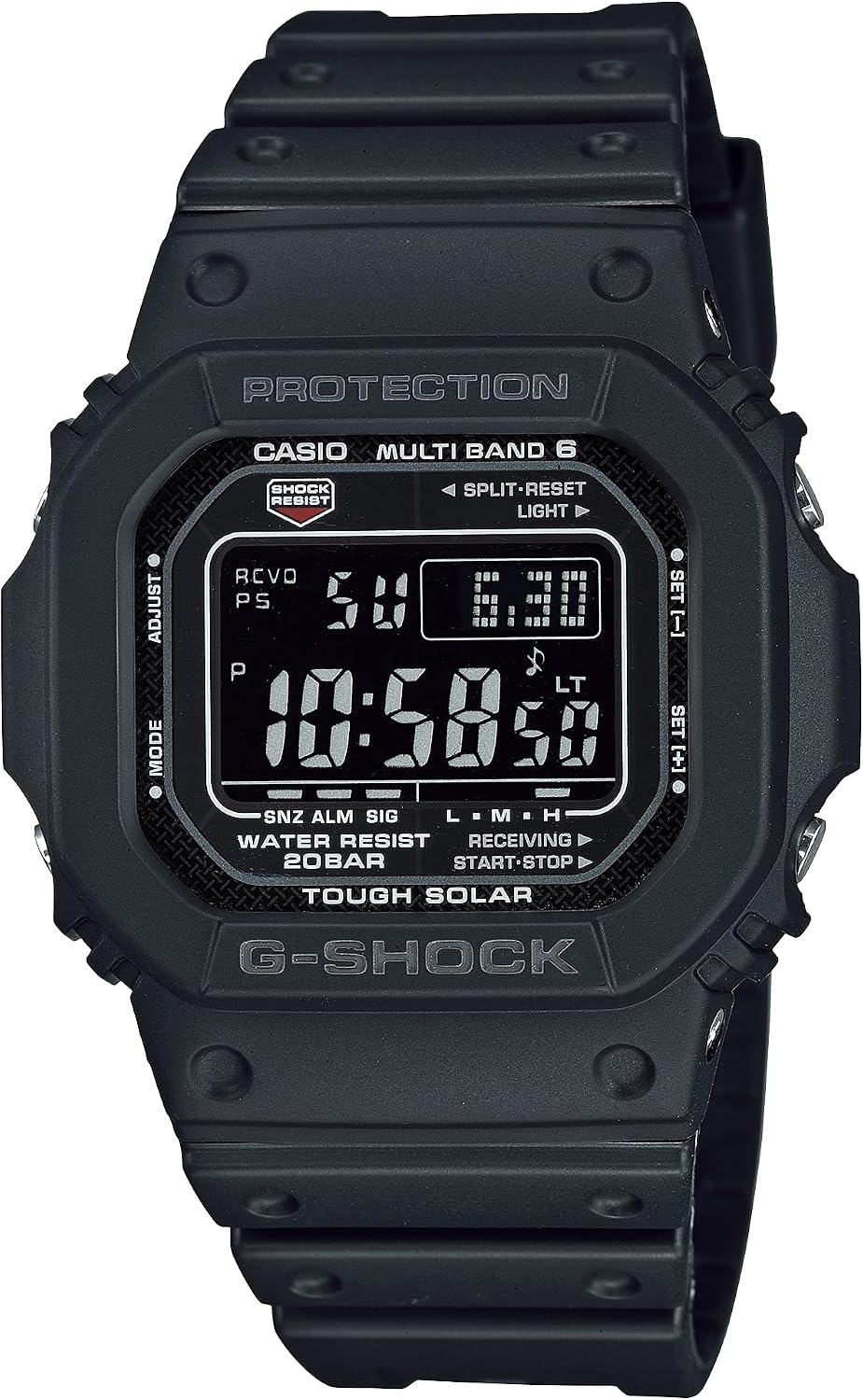 Casio G-Shock GWM5610U-1B Men's Tough Solar Atomic Digital Watch, Multi-Band 6 Radio Controlled, 200M Water Resistant, Shock Resistant, LED Backlight, Black Resin Strap