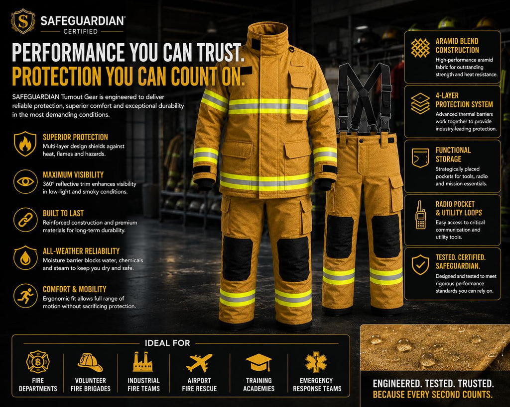 Firefighter Turnout Gear Set, Fire Suit Jacket and Pants with Suspenders Bunker Gear, Khaki or Black Sizes S-5XL