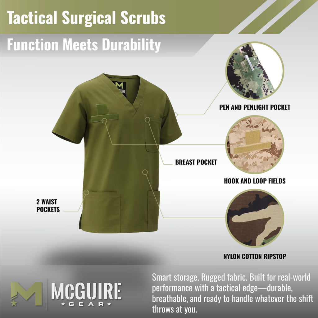M MCGUIRE GEAR Tactical Ripstop Scrub Top – Unisex Scrubs for Nurses, Military, EMS – Medical Scrub Shirt – Made in the USA.