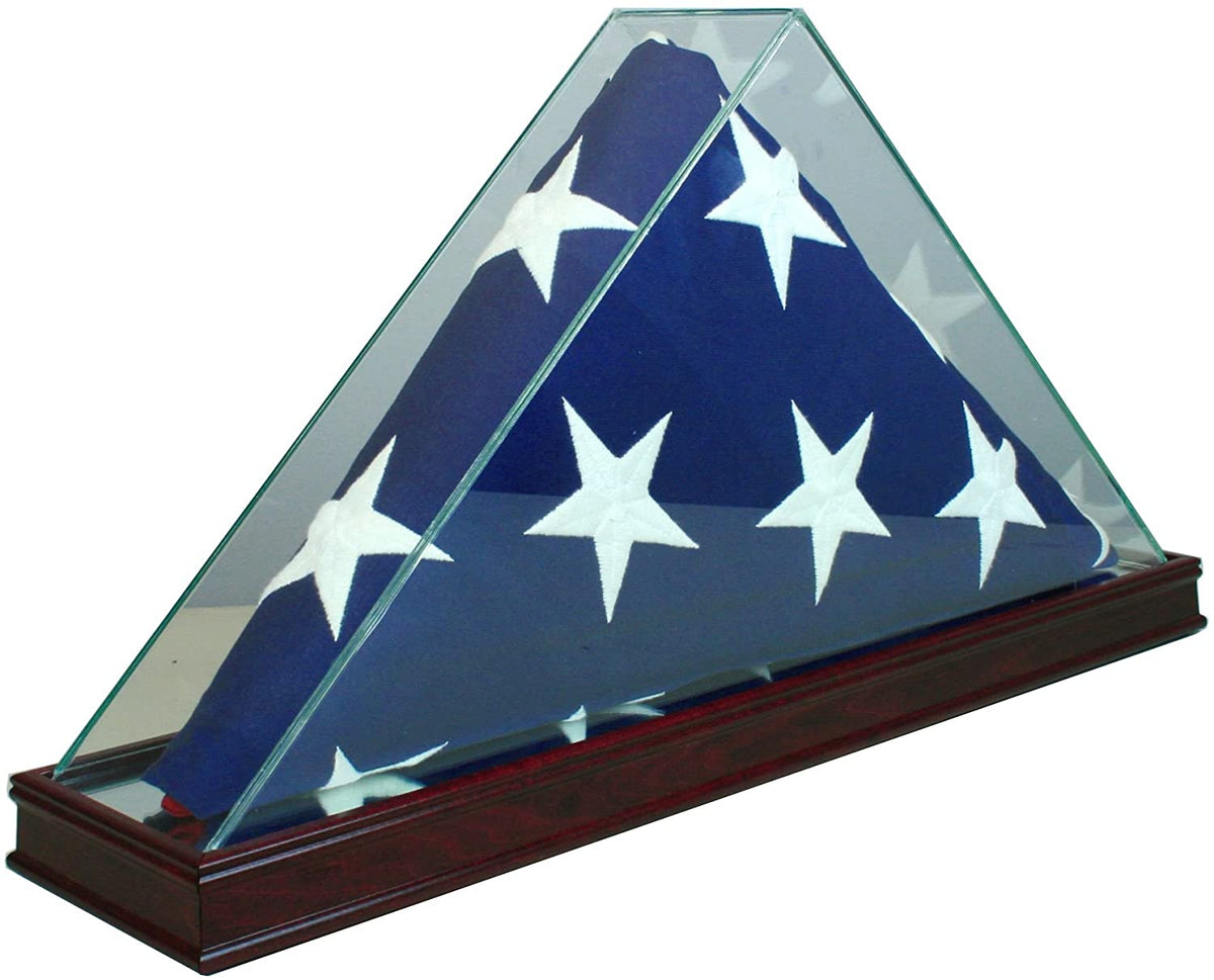 Perfect Cases All Glass Flag Display Case for 9.5' X 5' Flag with Engraving (Black).