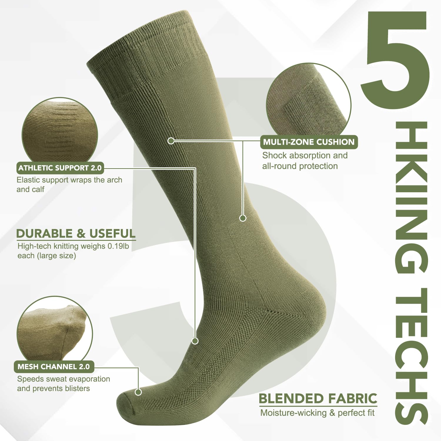Men's Hiking Socks, Tactical Boot for Men, Over-the-Calf Work Boot Socks